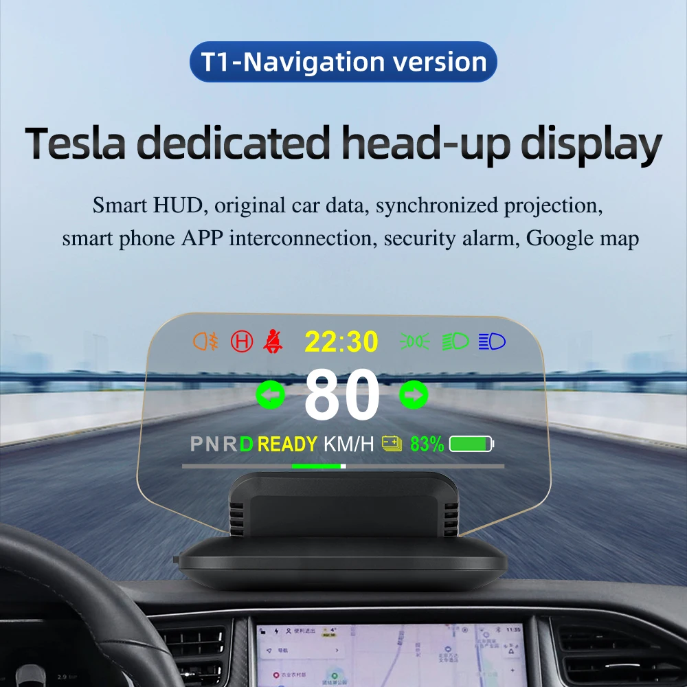 

T1 Tesla model3 HUD Head Up Display Mirror navigation Diagnostic tools Indicator light Clock Vehicle speed Fog light