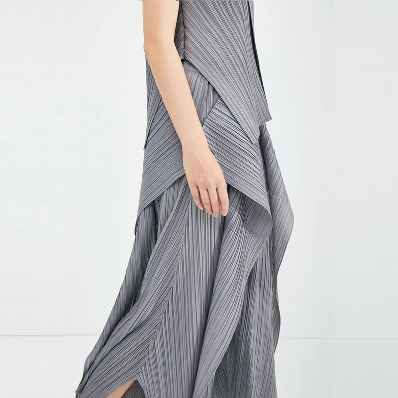 Женский пуловер без рукавов DEAT свободная футболка и широкие брюки с оборками