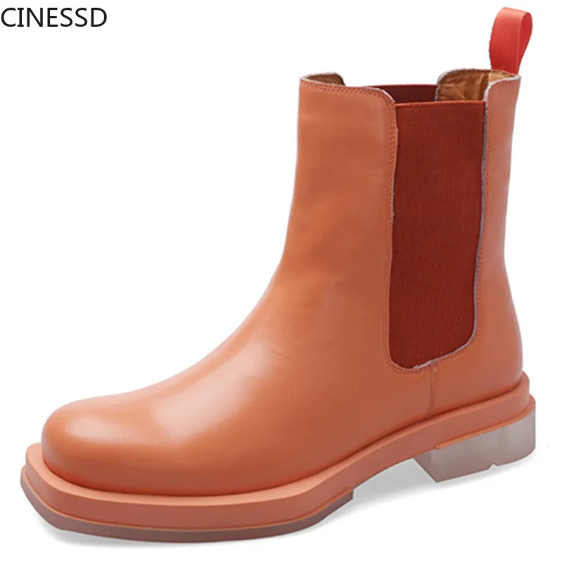 

CINESSD Genuine Leather Ankle Boots Women Slip On Chelsea Cow Leather Boots Female Shoes Autumn Winter Boots