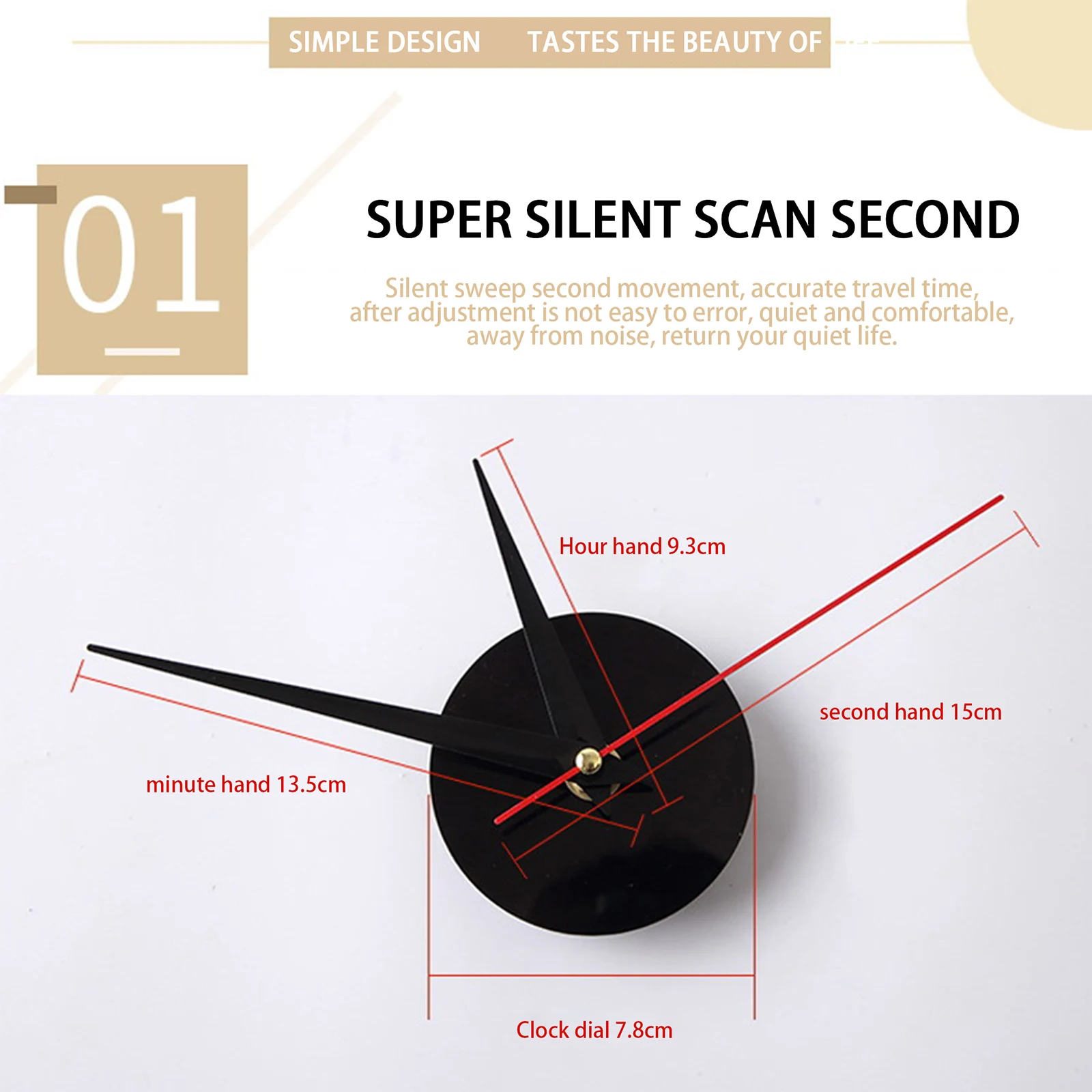 

12-hour DIY Wall Clock, Silent Scanning Movement Battery Powered Clock Sticker (Silver, Black, Golden, Red)