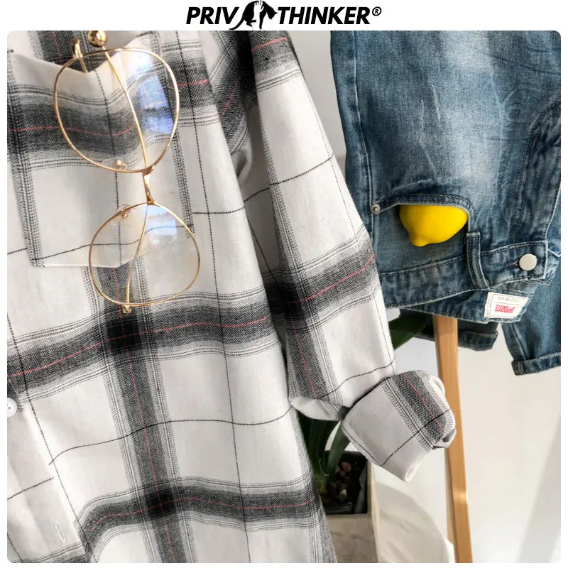 Privathinker Женская модная весенняя клетчатая 2020 рубашка Корейская уличная Свободная