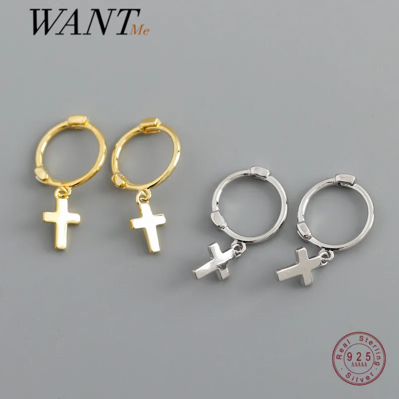 

WANTME натуральная 925 стерлингового серебра Ретро религиозный простой перекрестный с кисточками в стиле «панк», серьги со шпилькой, для женщин...