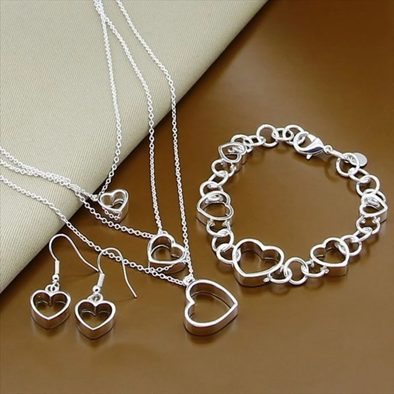 Женский комплект из ожерелья браслета и сережек серебра 925 пробы с простым