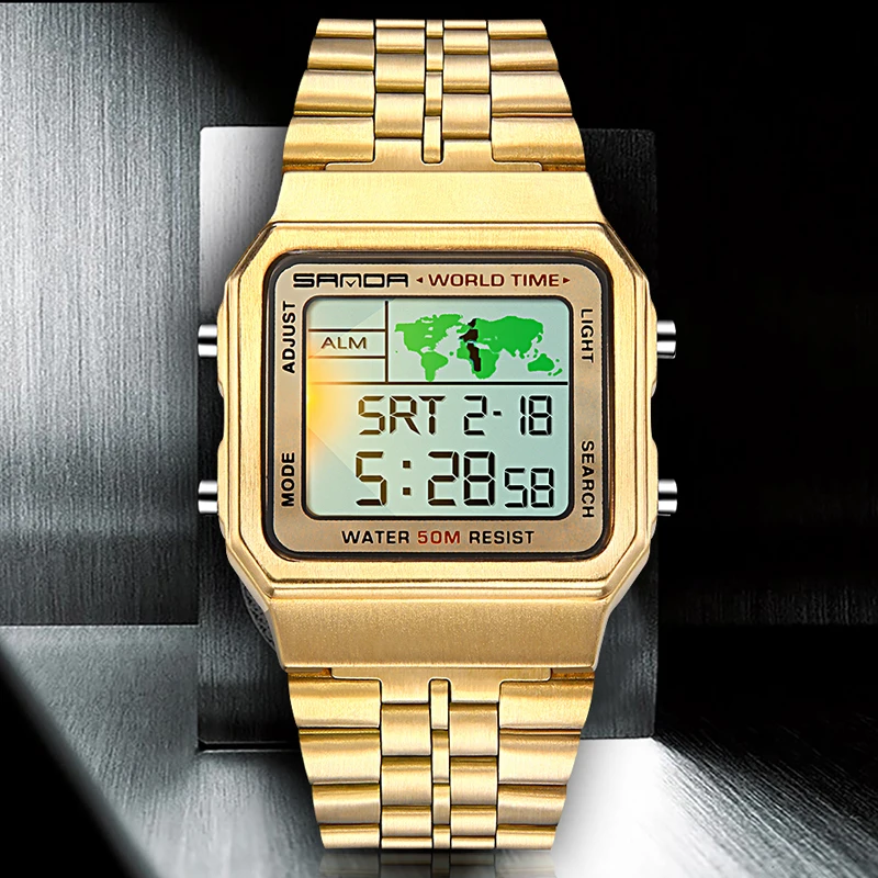 

SANDA Watches Rose Gold Luxury Men Watches Men LED Digital Watches 5ATM Waterproof Men Sports Watches Relogio Masculino