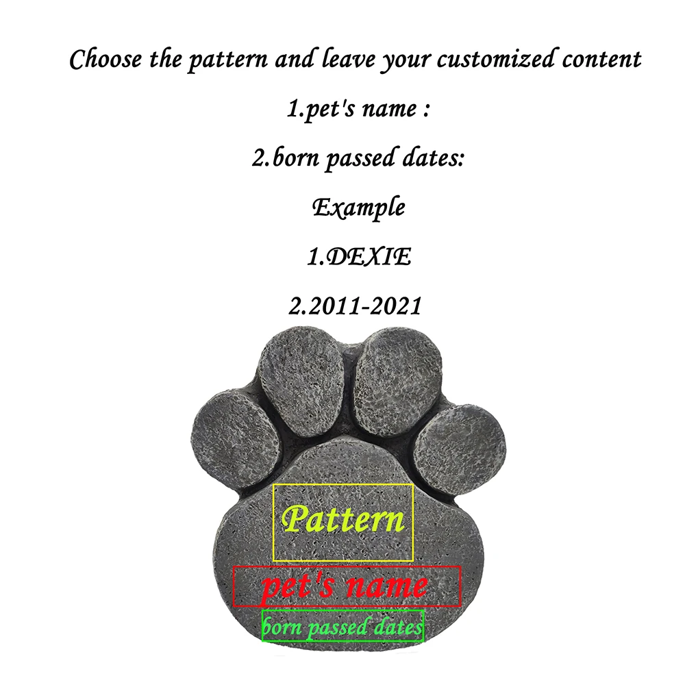 

Personalized Dog Pet Memorial Stone Big Dog Paw Shaped Dog Pet Grave Marker For Sympathy Pet Loss Gift for Dog 23-44 patterns