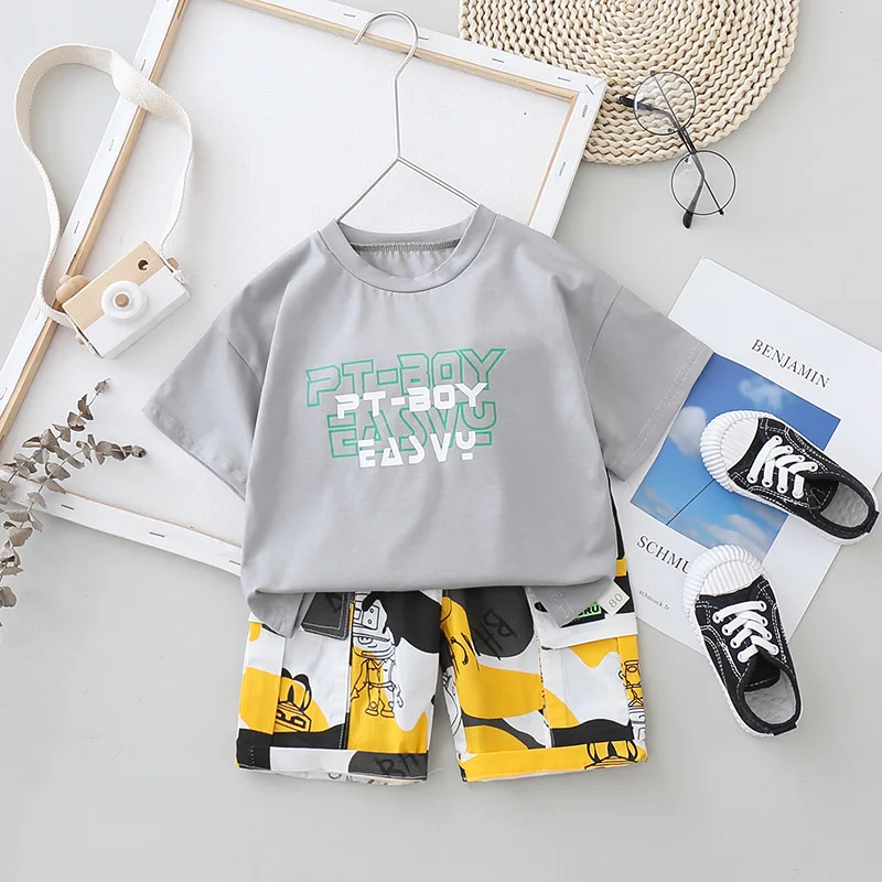 

Baby Boys Casual Clothing Sets New Summer Kids Girls Letter Printing T-Shirt +Camouflage Shorts 2-piece Suits Infant Clothes