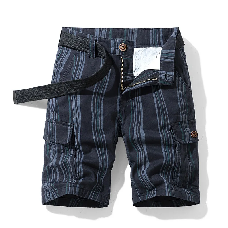 

Tooling shorts men's loose casual pants 2021 summer new youth straight Multi Pocket striped cotton Capris
