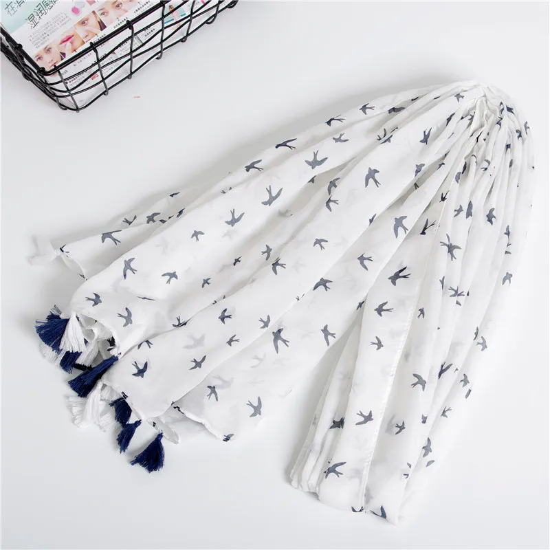 

Japanese white printing swallow pattern cotton scarf Mori girl small fresh style air conditioning towel sunscreen femal