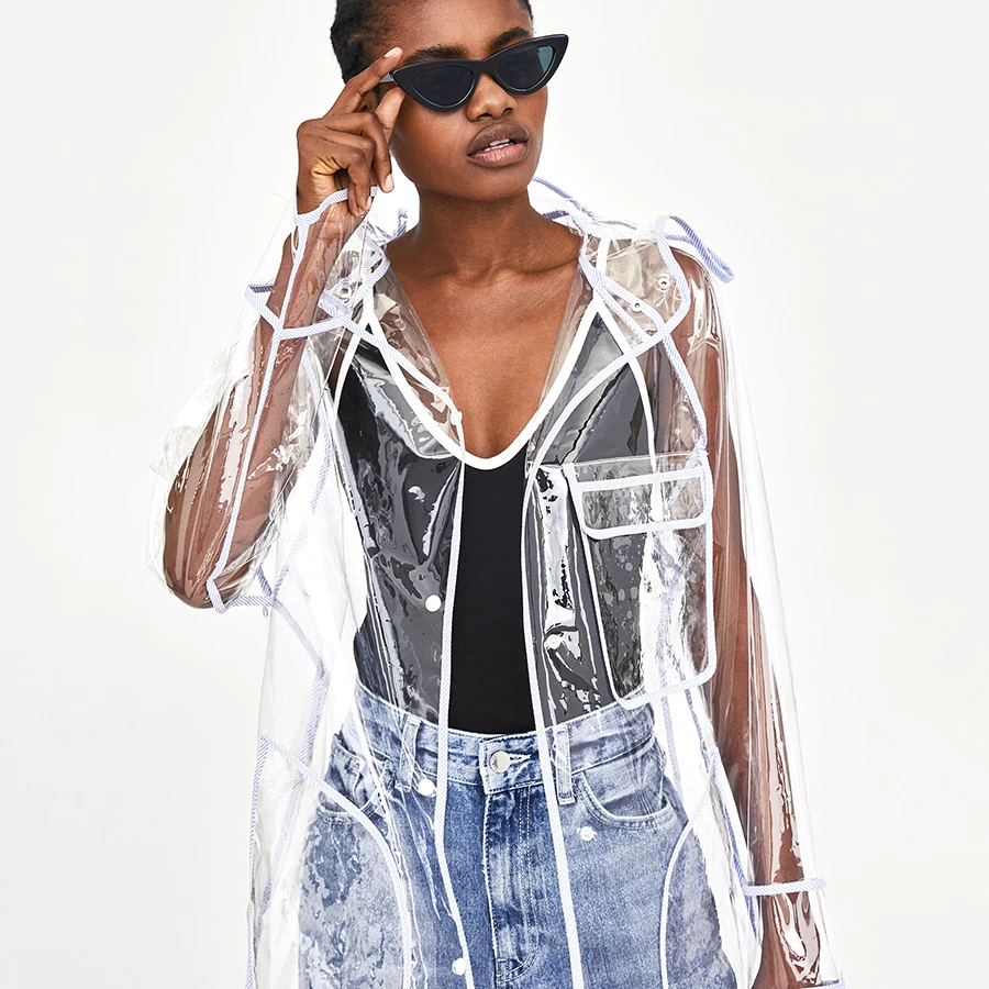 Длинный прозрачный водонепроницаемый плащ женское пластиковое пончо дождевик