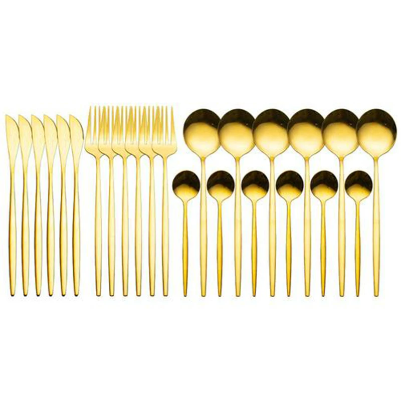 

24pcs Gold Dinnerware Set Stainless Steel Cutlery Set Mirror Silverware Knife Fork Spoon Tableware Flatware Set Dishwasher Safe