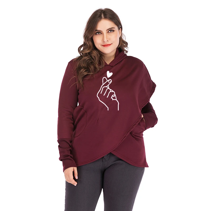 

Women Hoodies Sweatshirts 2022 Casual Tops Love Hand Print Long Sleeve Pullover Hoodie Female Plus Size Warm Hooded Sweatshirt