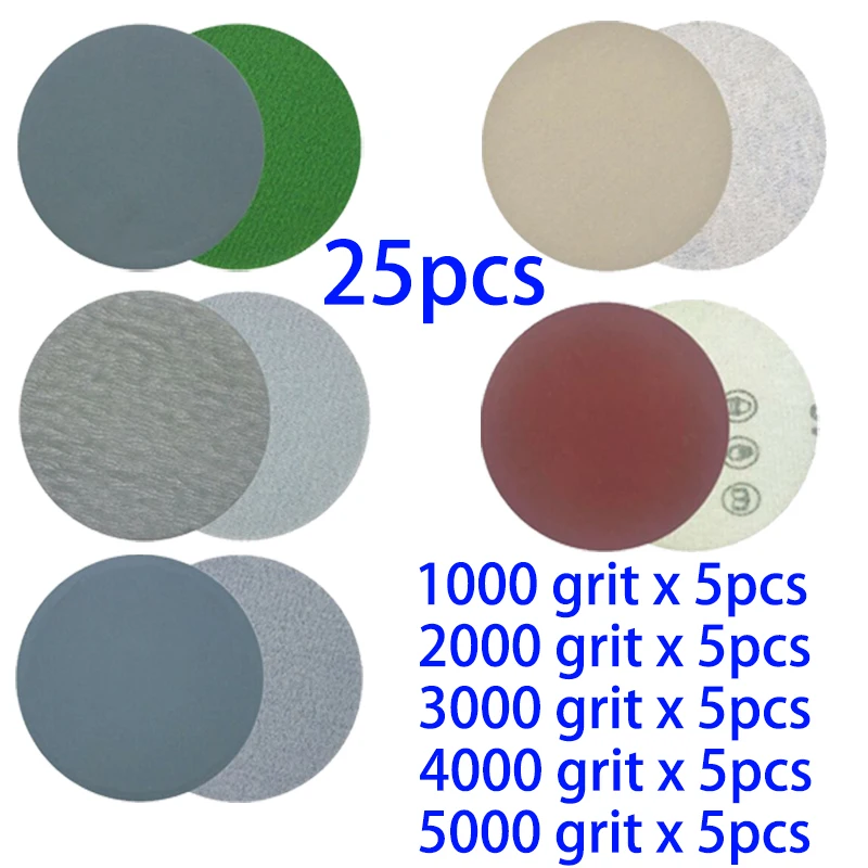 

25pcs Sandpapers 3 Inch 75mm 1000 2000 3000 4000 5000 Grit Hook & Loop Sanding Grinder Discs Polish Sand Paper For Polishing