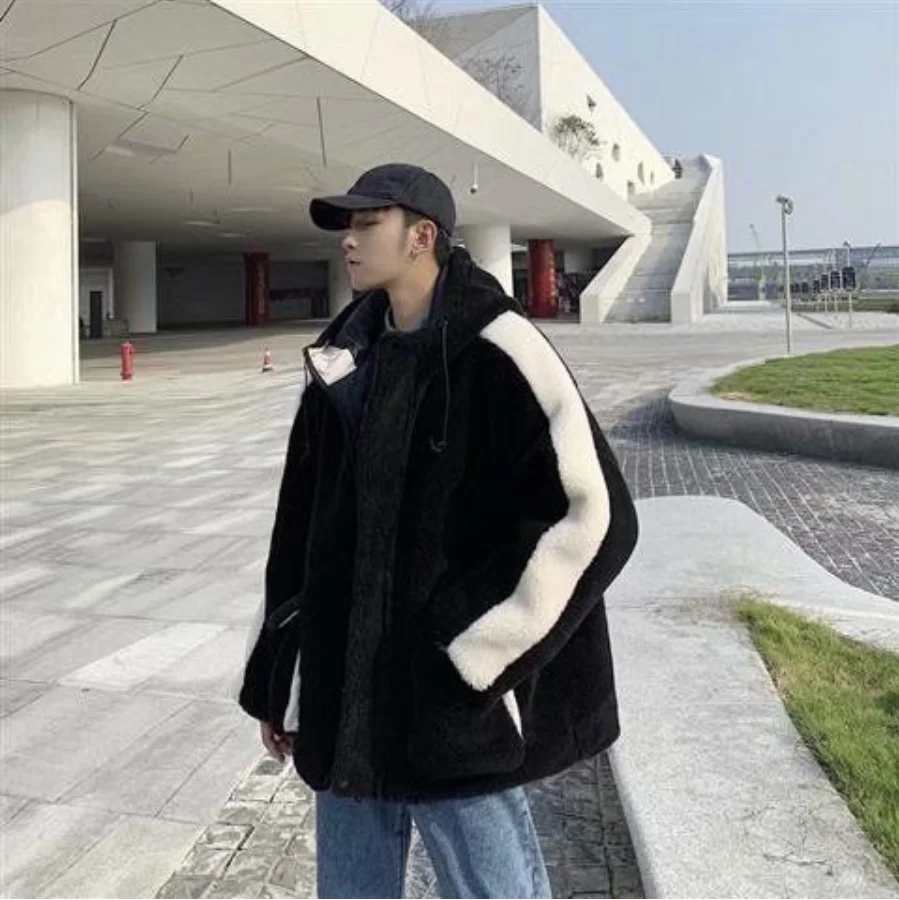 

Autumn 2021 New Lambswool Splicing Zipper Women Coat Thick Casual Stand Loose Pocket Wool Liner Female Sweatshirt