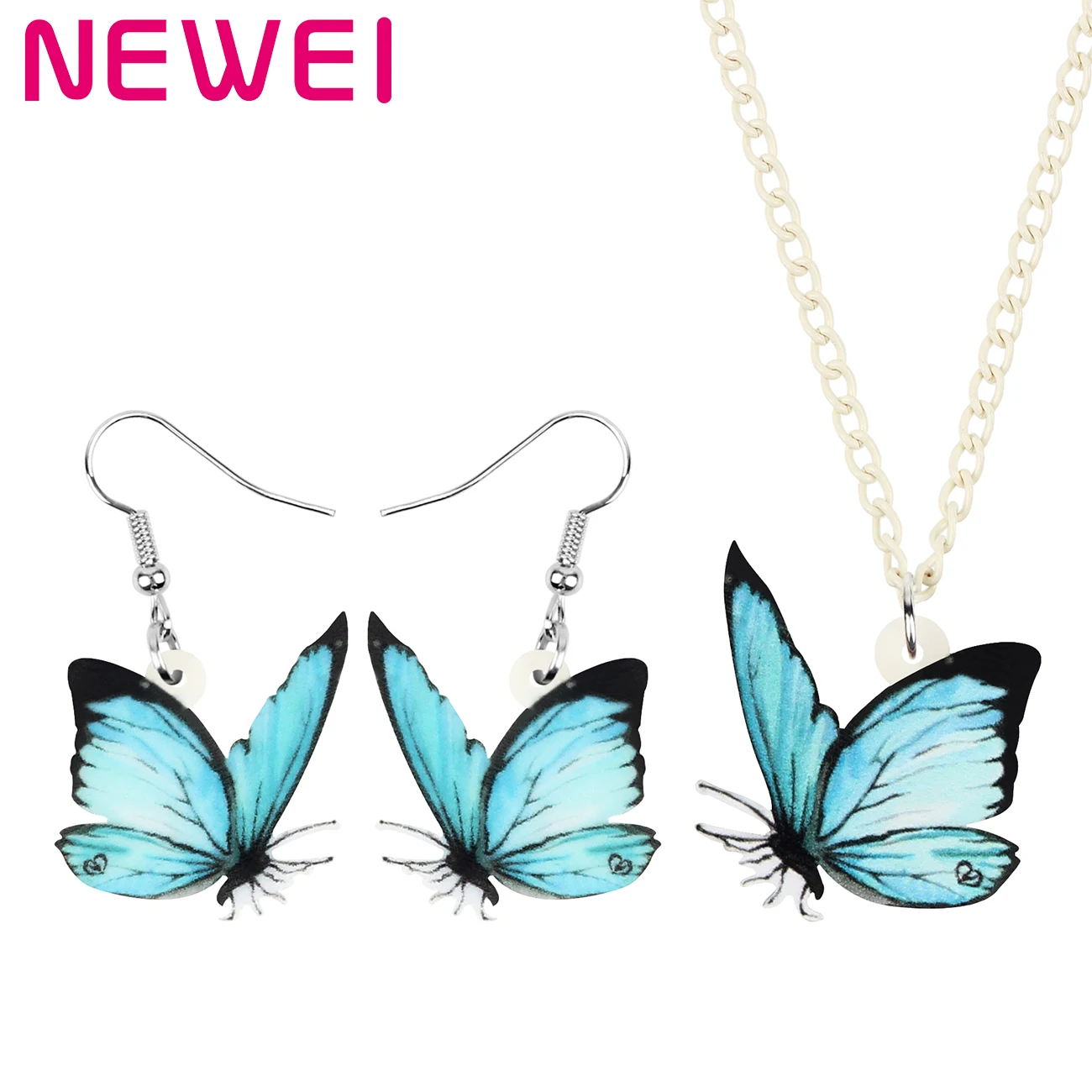 

Newei Acrylic Cute Blue Morpho Butterfly Jewelry Sets Printing Animal Insect Necklace Earrings For Women Girl Kid Festival Gifts
