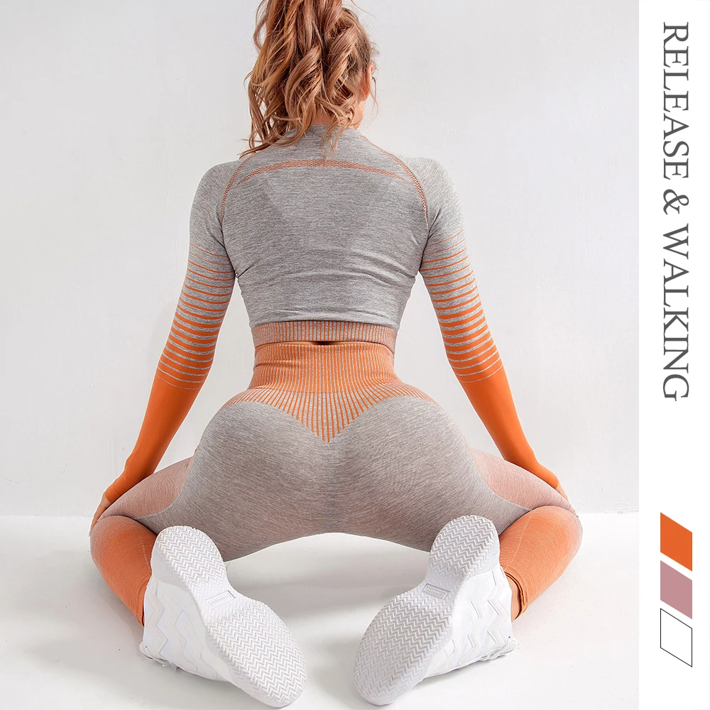 

Women Vital Seamless Yoga Set Gym Knitting Fitness Leggings+Tshirt Sport Suit Women Long Sleeve Tracksuit Active Jogger Suits