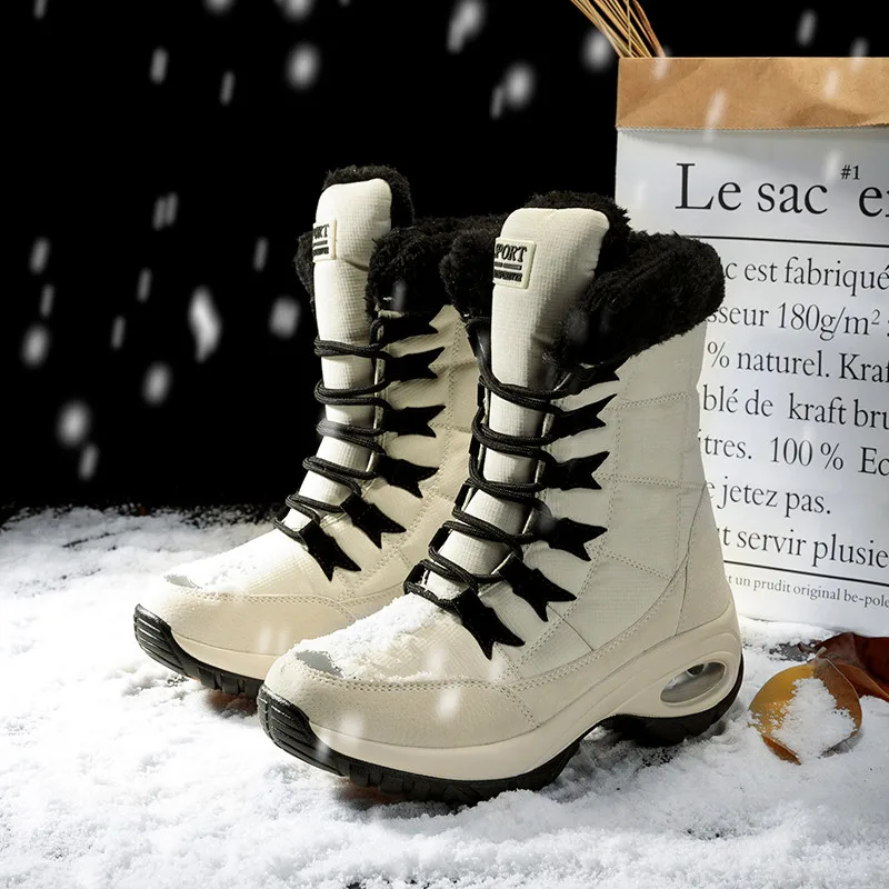 

New Winter Women Boots High Quality Keep Warm Mid-Calf Snow Boots Women Lace-up Comfortable Ladies Boots Chaussures Femme