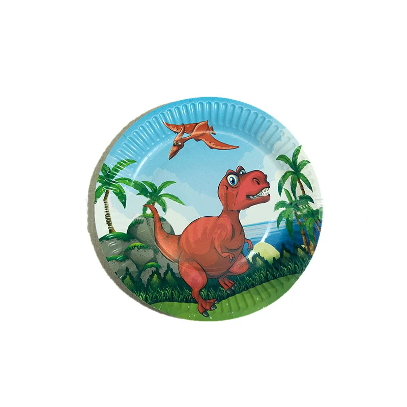 Volcano Dinosaur Tableware Set Kids Birthday Baby Shower Cartoon Kids' Party Decor Favor Supplies - Цвет: RED7inch 10pcs plate
