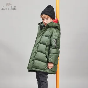 DBK11267 dave bella Детский пуховик для мальчиков, 90% утиного пуха, верхняя одежда, модное однотонное пальто на молнии с капюшоном