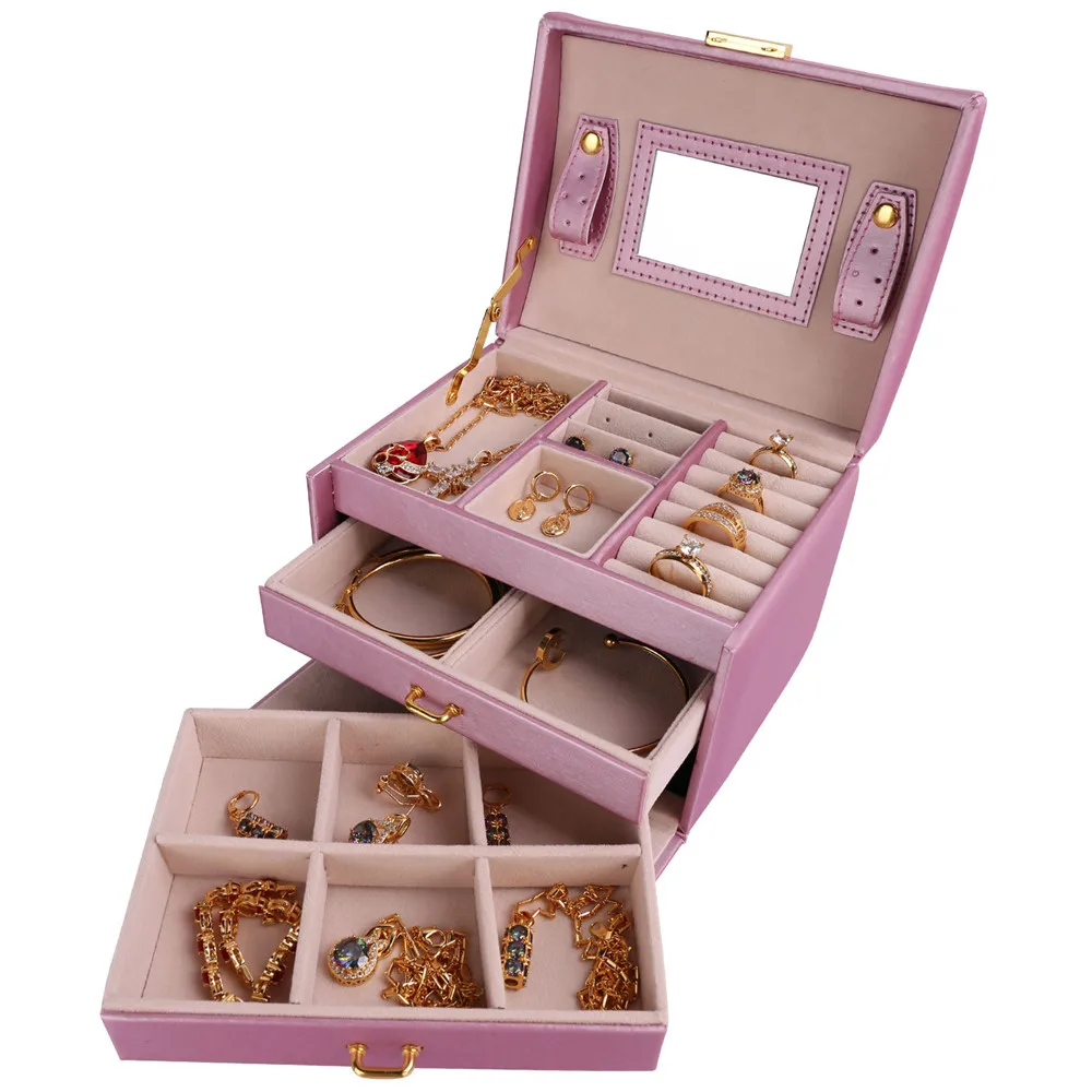 Collare Jewelry Boxes And Packaging PU Leather Storage Makeup Case Jewelry Organizer Container Boxes Cosmetic Case OB005