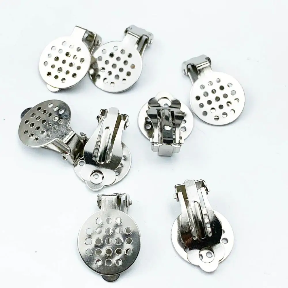 50шт/лот Зажимы для ушей Rhodium/Gold цвет клипса на серьгу с перфорированной подушкой диаметром 15 мм для DIY базовых находок.