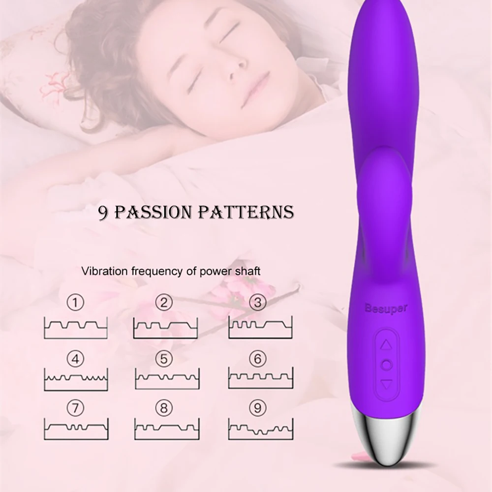Вибратор женский с 9 режимами вибрации водонепроницаемый бесшумный двойная