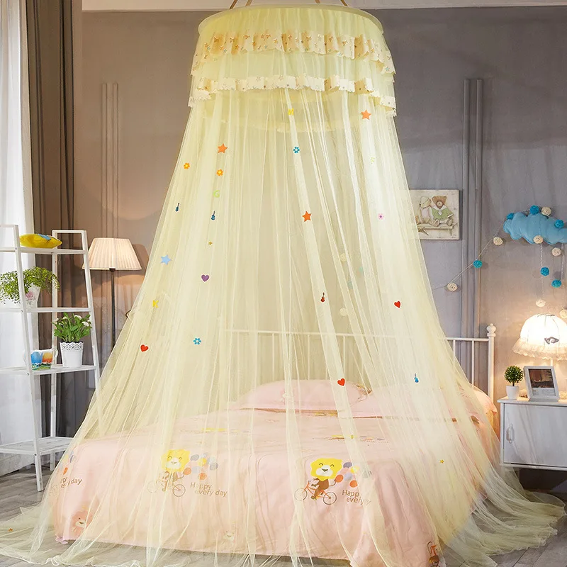 

Bed Canopy Dome Hanging Mosquito Net 5 Colors Summer Polyester Mesh Fabric Encryption Ceiling Lace Princess Mosquito Net