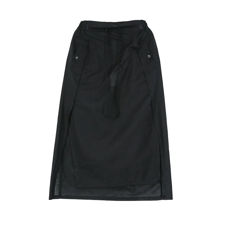 

SeeBeautifu New Fashion Summer 2021 Split Pocket Pulling Rope Elastic Waist Irregular Loose Half-body Skirt Women A113