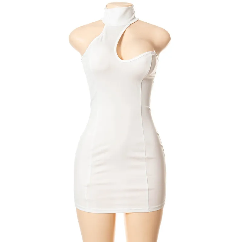 

Ahagaga 2021 Sexy Mini Dress Women Fashion Halter Solid Sheath Bodycon Sleeveless Clubwear Backless Female Dresses Vestidos Robe