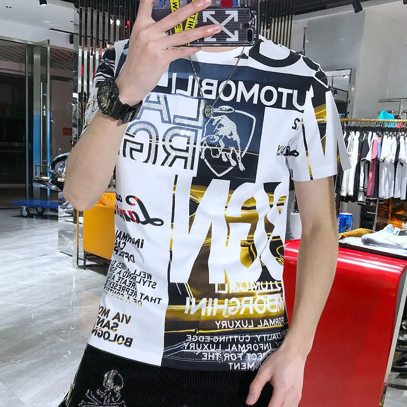 

Summer new slim bottom shirt fashion print short sleeve T-shirt