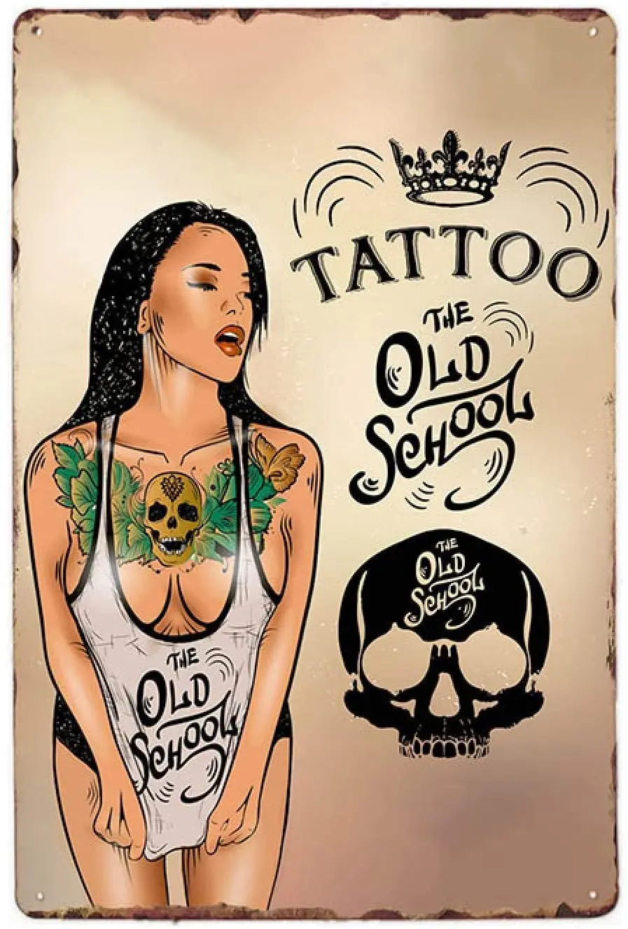 

Metal Plaque Tattoo The Old School Poster Tin Sign Tattoo Shop Mall Club Club House Wall Decoration Retro Metal Plate 12*8 Inch