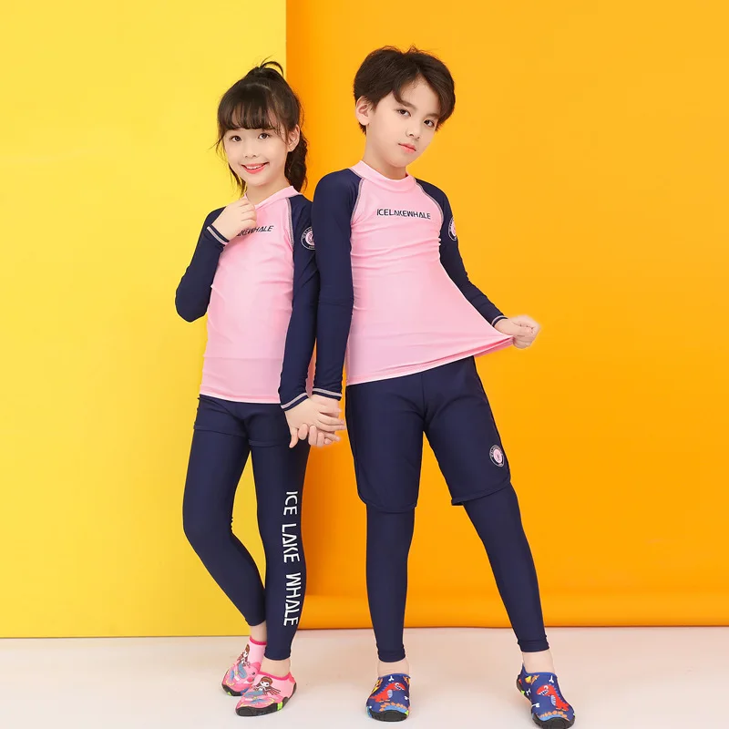 

Лето 2021, детский купальник, быстросохнущий, солнцезащитный, Детский комплект из 3 предметов Rushguard, купальник для мальчиков и девочек, костюм для серфинга и дайвинга с длинным рукавом