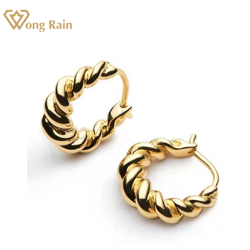 

Wong Rain 100% 925 Sterling Silver 18K Yellow Gold Vintage Personality Hiphop Hoop Earrings For Women Party Fine Jewelry Gifts