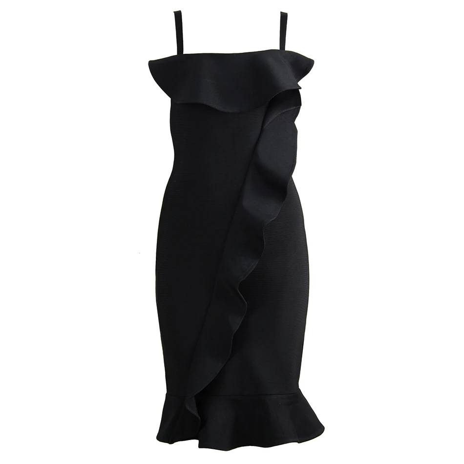 

Miss Water 2020 New Summer Women Black Ruffles Bandage Dress Sexy Sleeveless Spaghetti Strap Club Celebrity Runway Party Dresses
