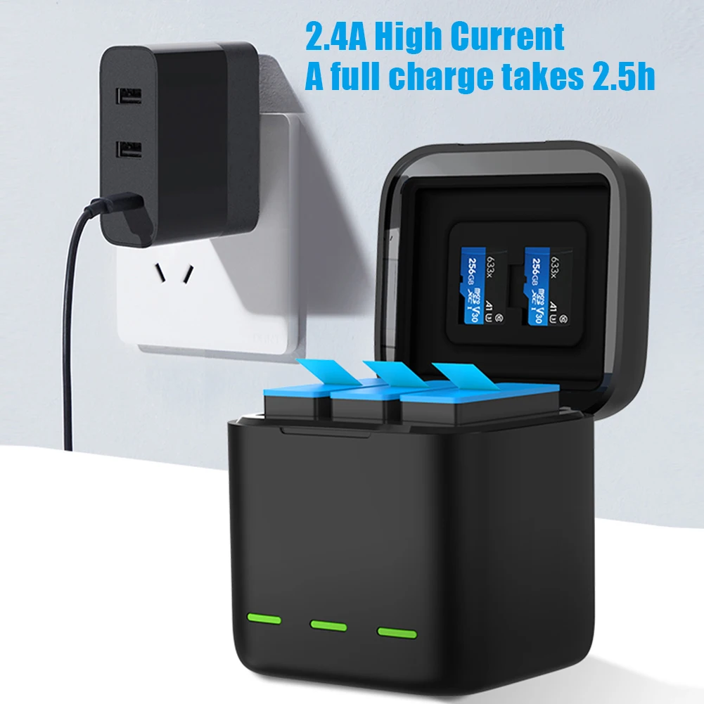 

For GoPro 9 Battery Charger 3 Way Smart Charging Case 2.4A Go Pro Rechargeable 1750mAh Battery Storage Box For Gopro Hero 9