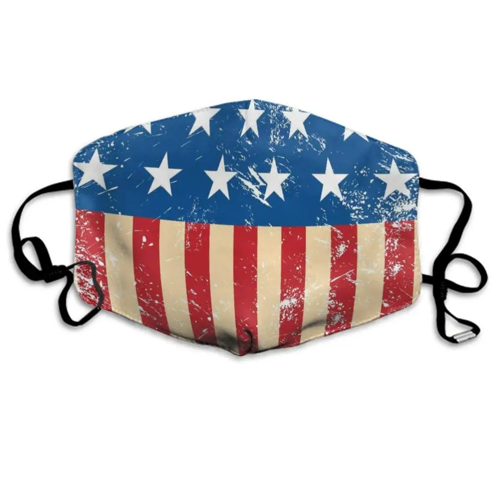 

Retro USA Flag Dustproof Earloop Mouth Mask for Women Men, Pollen Cleaning Climbing Half Face Mouth Mask - Adjustable