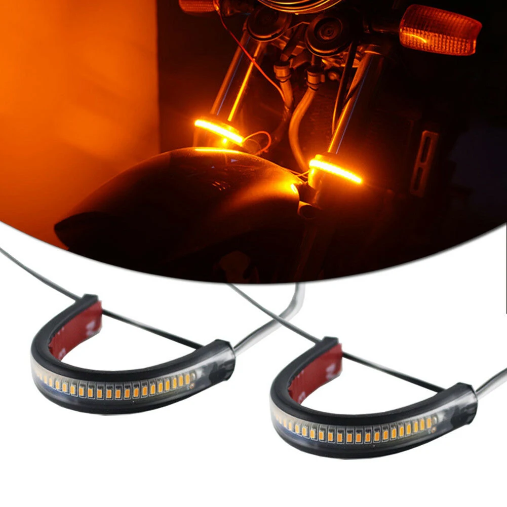 

1 Pair Bright Amber LED Fork Strips Turn Signal Lights For Motorcycle Universal
