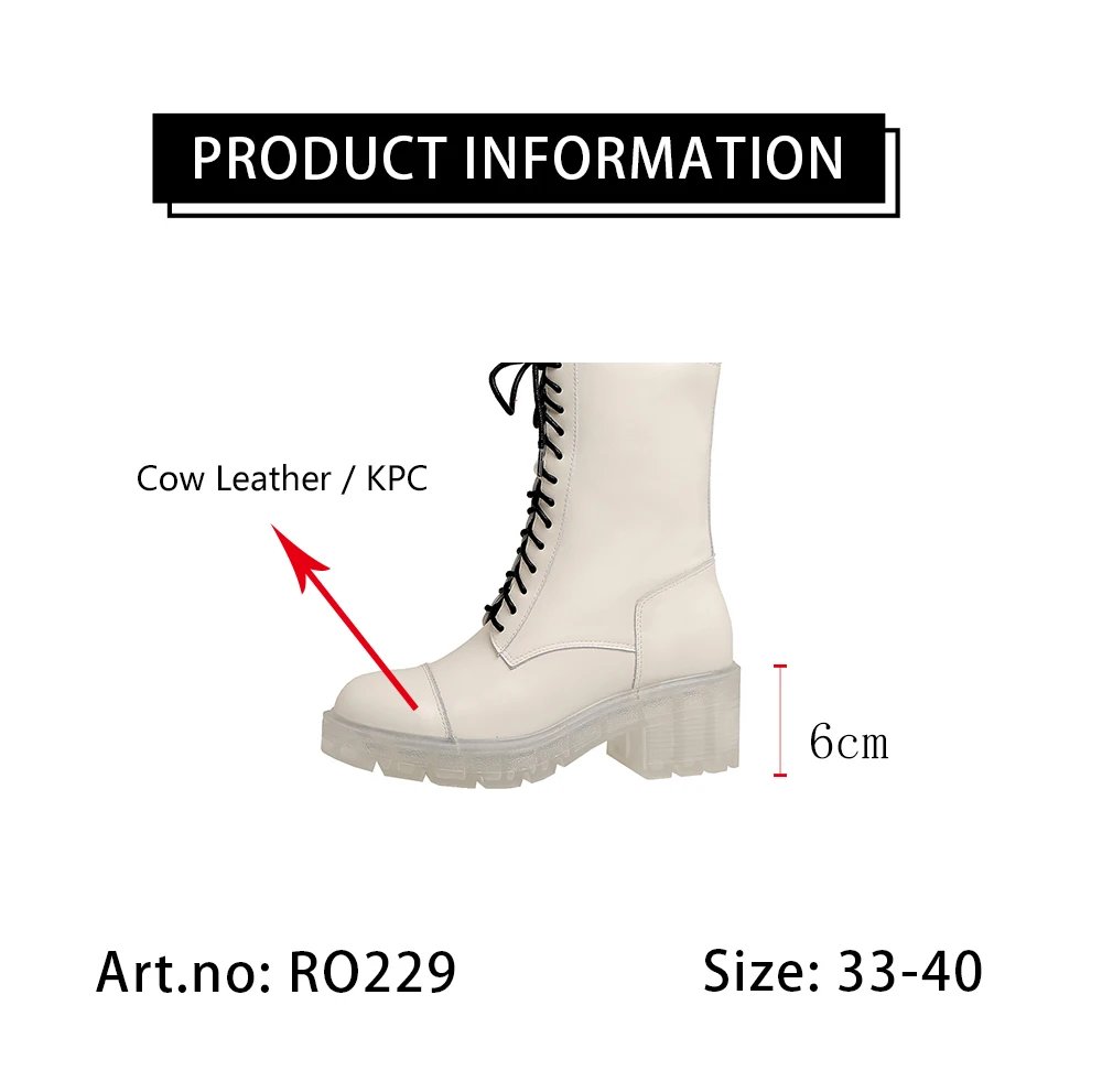 

RJN Casual Ankle Boots Round Toe Square Heel Transparent sole Handmade Genuine Leather Lace-up Shoes Women Stylish Boots RO229