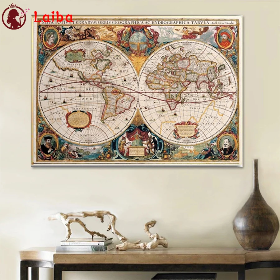 

Diamond Embroidery Hot selling home art, retro world map Diamond Painting Full Square round drill Mosaic Cross Stitch Wall Art