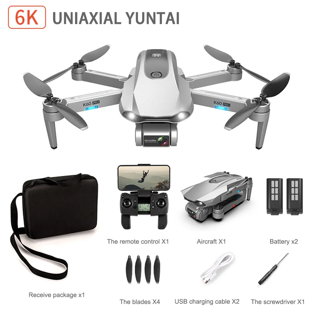 

New K60 Drone 6k HD Dual Camera Two Axis Gimbal 5G WIFI FPV Foldable RC Quadcopter Flying 25 Minutes Drone 4k Professional