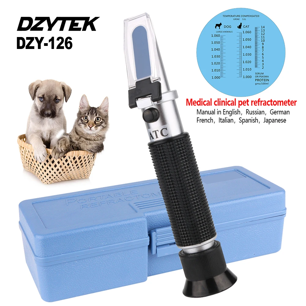 DZYTEK 3-in-1 Animal Clinical Refractometer Handheld Digital Urine Specific Gravity Serum Protein 1.000-1.060RI For Pet Dog Cat |