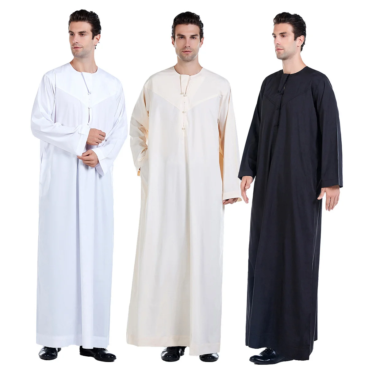 Летняя мусульманская Марокканская мусульманская с длинным рукавом, исламский мужской круглый воротник, однотонный халат, Арабский кафтан, ... от AliExpress WW