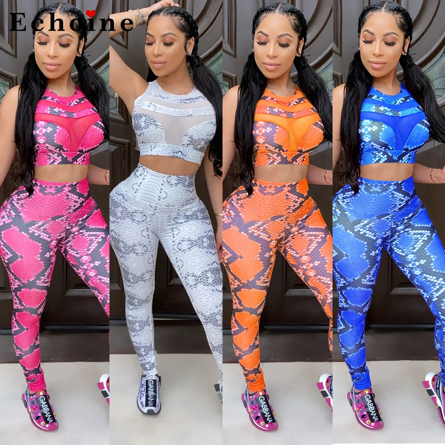 Женский сетчатый костюм для фитнеса Модный повседневный комплект из двух