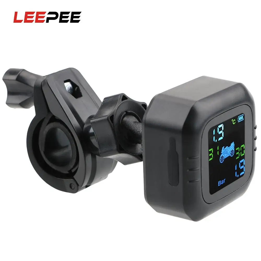 

LEEPEE Moto Tire Pressure Tyre Temperature Monitoring Alarm System USB Charging LCD Display Wireless Motorcycle TPMS