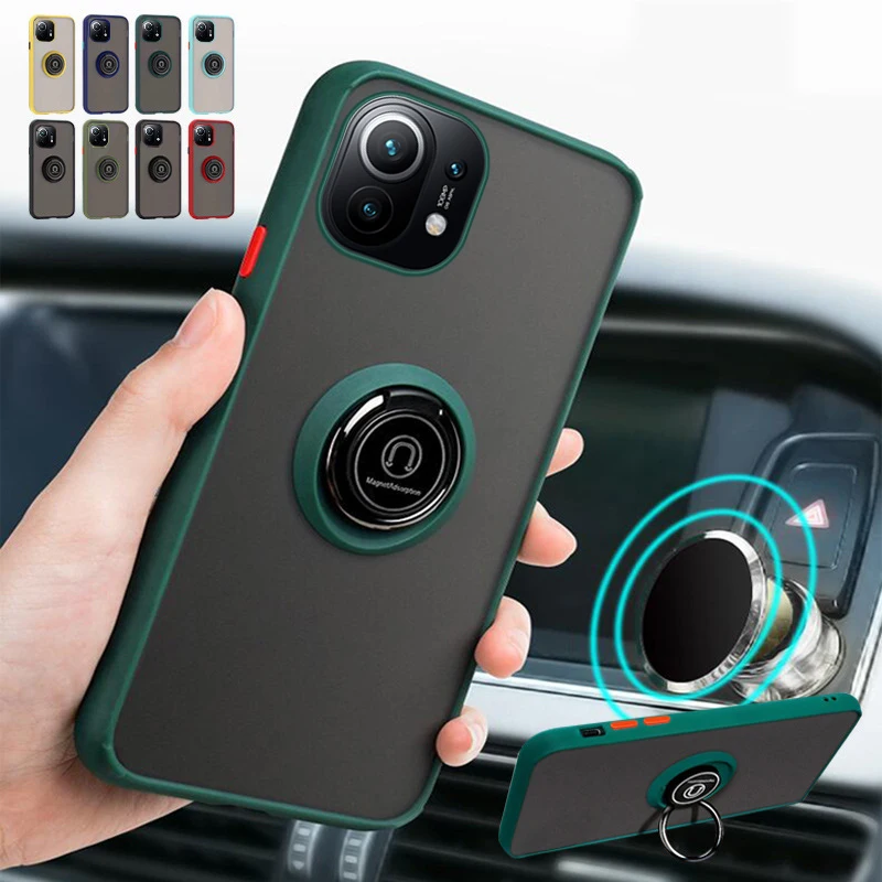 

Luxury Silicone Clear Magnetic Phone Case For Xiaomi 10 9 T Lite A3 10S Redmi Note 8 7 K20 K30 K40 Pro Ring Bracket Cover