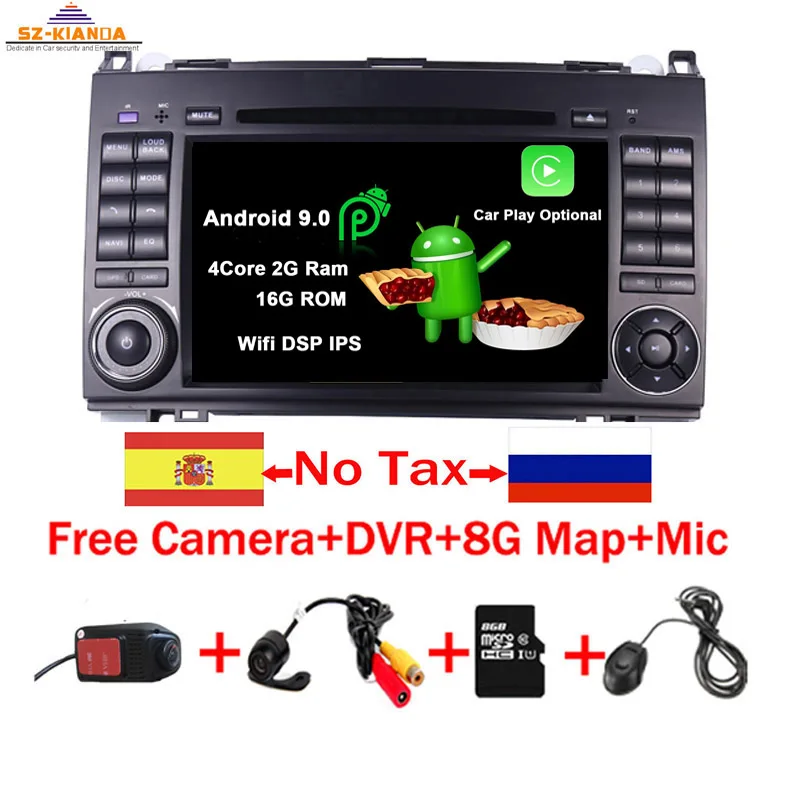4Core 2G Ram 16G Rom " ips сенсорный экран Android 9,0 автомобильный dvd-плеер для Mercedes-benz B200 W169 A160 Viano Vito gps NAVI Радио BT wifi 3g dvr карта - Цвет: 4Core 2G Ram 16G Rom