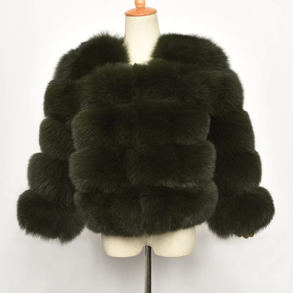 Khaki Green Женская шуба из натурального Лисьего меха, зимние модные меховые куртки, толстая теплая пушистая Высококачественная верхняя одежда, Женский натуральный мех S1796 - Цвет: Khaki Green