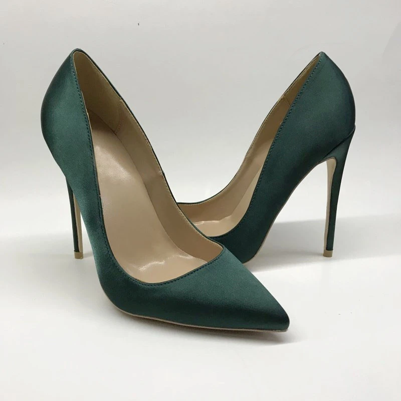 Черные зеленые шелковые сексуальные женские туфли-лодочки классические