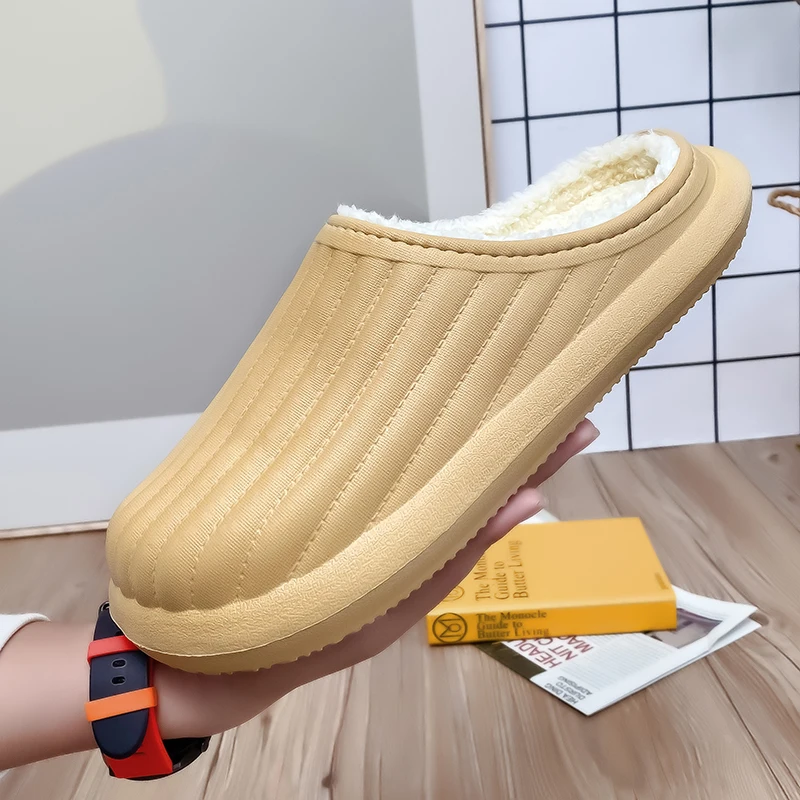 

Couple Winter Cotton Shoes Indoor Warm Plush Home Slippers Men Women Waterproof Eva Fur Sandals Comfortable Non-Slip Fashion