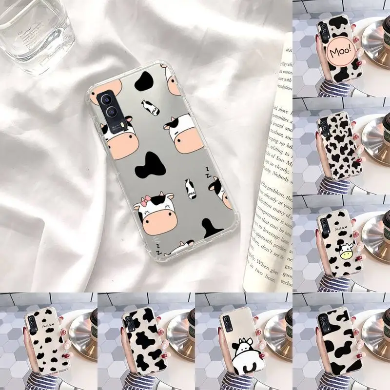 

Cow Milk Black White Phone Case Transparent For VIVO S 9 7 6 IQOO NEO 7 5 3 Z3 Z1 X E pro Soft TPU Clear Mobile bags