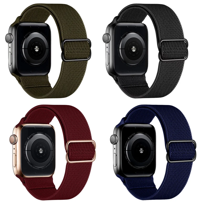 

6Scrunchie Strap For Apple watch band 44mm 40mm 38mm 42mm Elastic Nylon solo Loop Adjustable Bracelet iWatch series SE 6 5 4 3 2